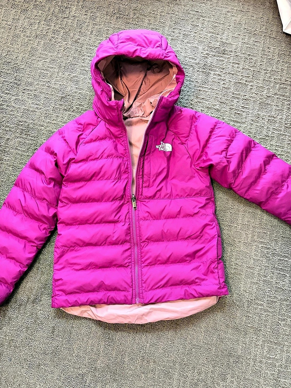 The North Face Kids Pink Hooded Puffer Jacket size large 12